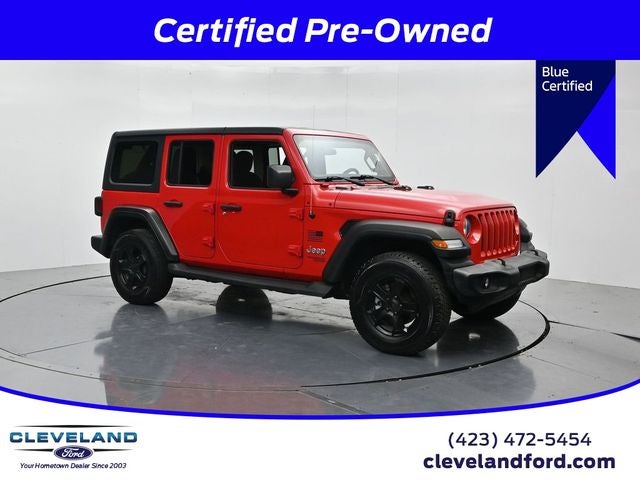 2020 Jeep Wrangler Unlimited Sport S in Firecracker Red Clearcoat — front three-quarter view