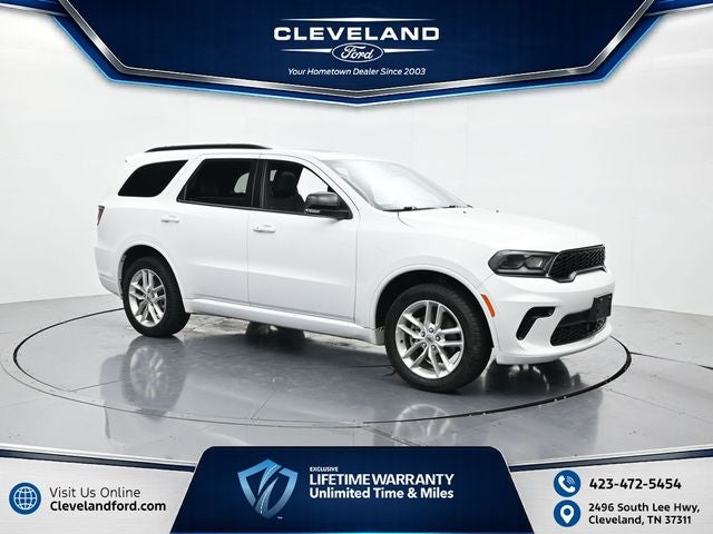 2024 Dodge Durango GT Plus in White Knuckle Clearcoat — front three-quarter view