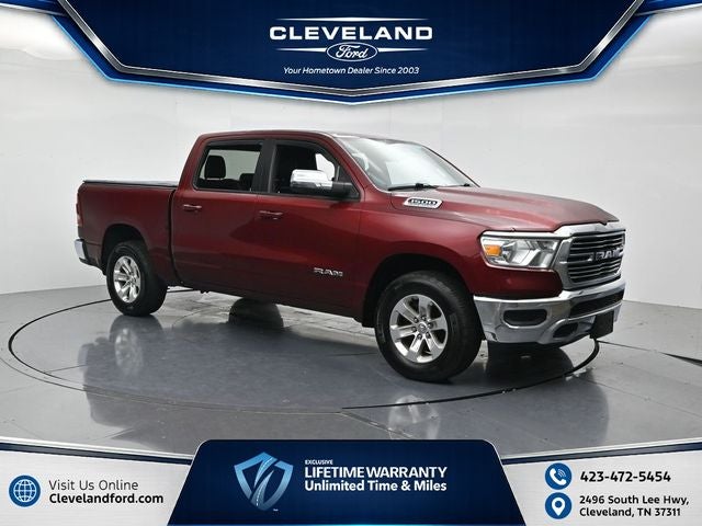 2023 RAM 1500 Laramie in Delmonico Red Pearlcoat — front three-quarter view