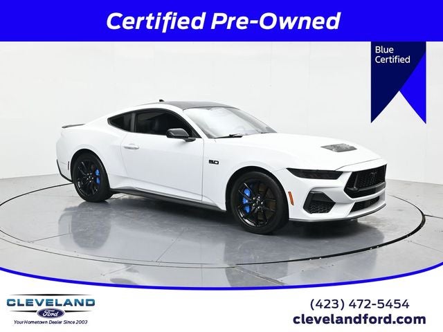 2024 Ford Mustang GT in Oxford White — front three-quarter view