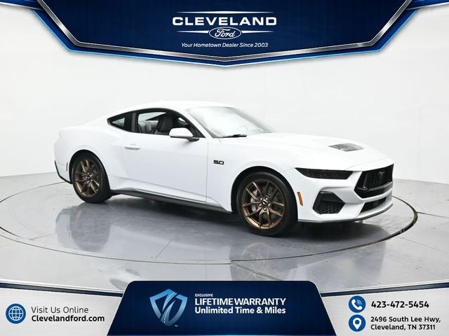 2026 Ford Mustang GT in Oxford White — front three-quarter view