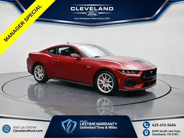 2024 Ford Mustang GT Premium in Red Metallic — front three-quarter view