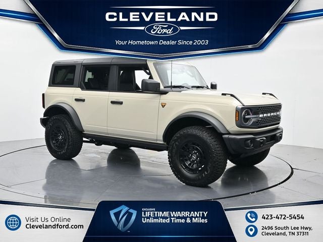 2026 Ford Bronco Badlands in Desert Sand — front three-quarter view