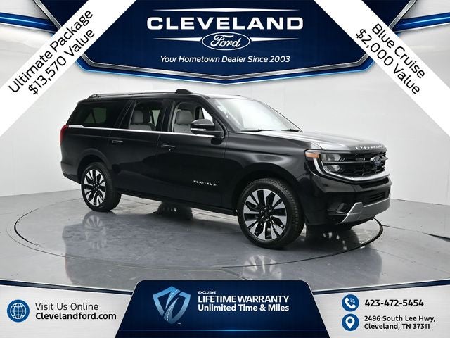 2025 Ford Expedition Max Platinum in Agate Black Metallic — front three-quarter view