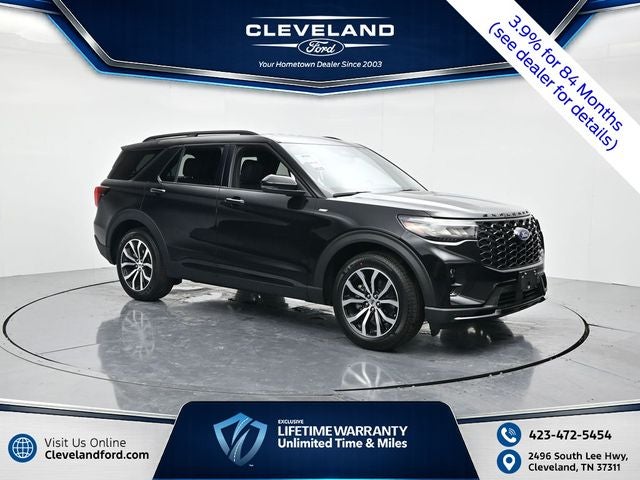 2026 Ford Explorer ST-Line in Black Metallic — front three-quarter view