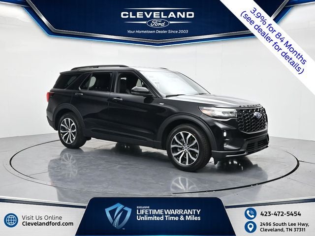 2026 Ford Explorer ST-Line in Agate Black Metallic — front three-quarter view