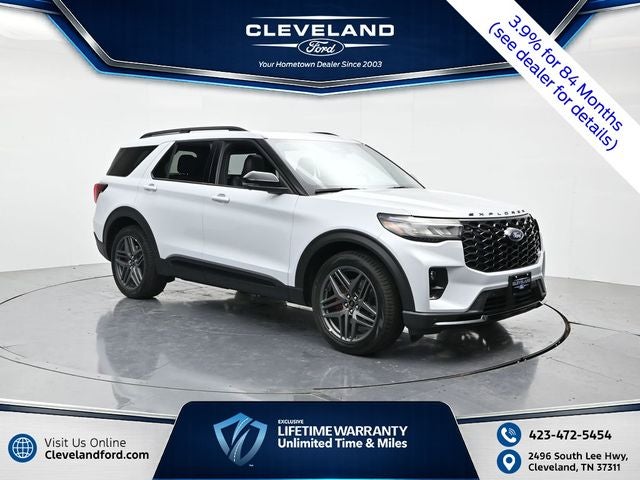 2026 Ford Explorer ST in Space White Metallic — front three-quarter view