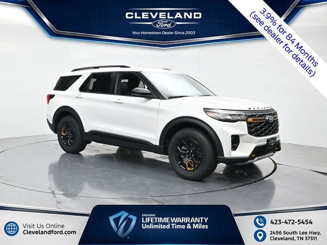 2026 Ford Explorer Tremor in Star White Metallic Tri-Coat — front three-quarter view