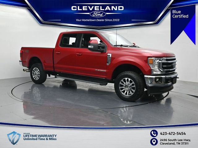 2022 Ford F-250SD Lariat in Red Metallic — front three-quarter view