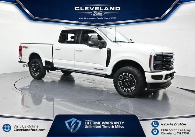 2026 Ford F-250SD Platinum in Star White Metallic Tri-Coat — front three-quarter view