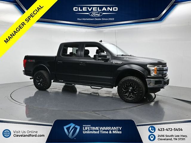 2020 Ford F-150 Lariat in Black Metallic — front three-quarter view