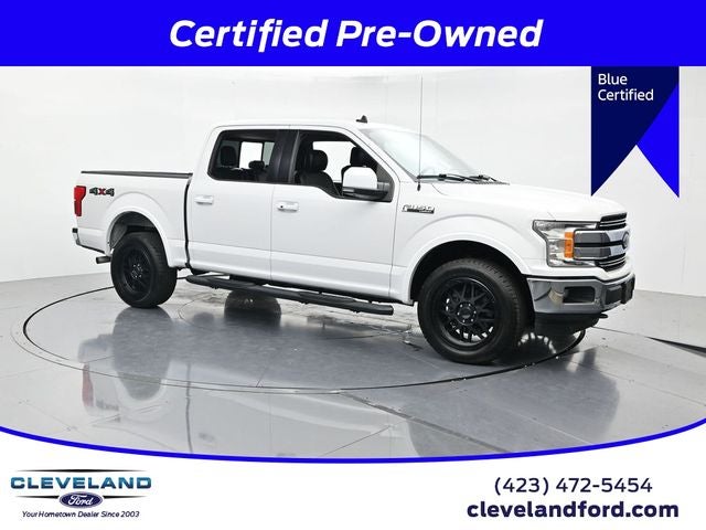 2020 Ford F-150 Lariat in Oxford White — front three-quarter view