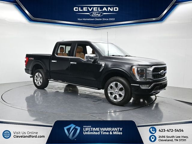 2023 Ford F-150 Platinum in Black Metallic — front three-quarter view