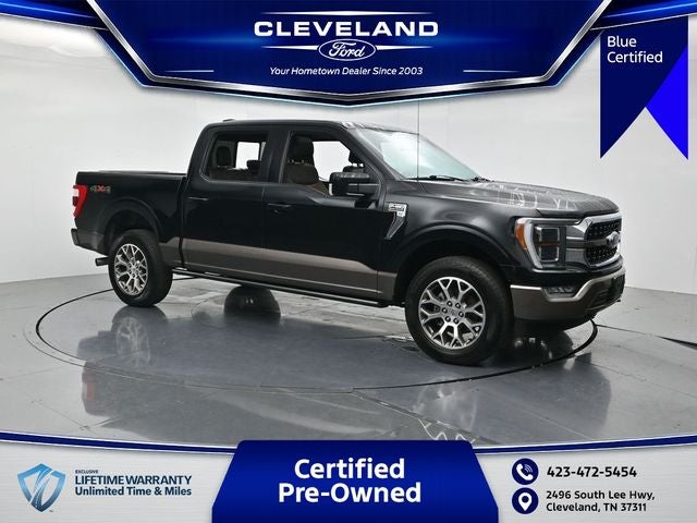 2021 Ford F-150 King Ranch in Black — front three-quarter view