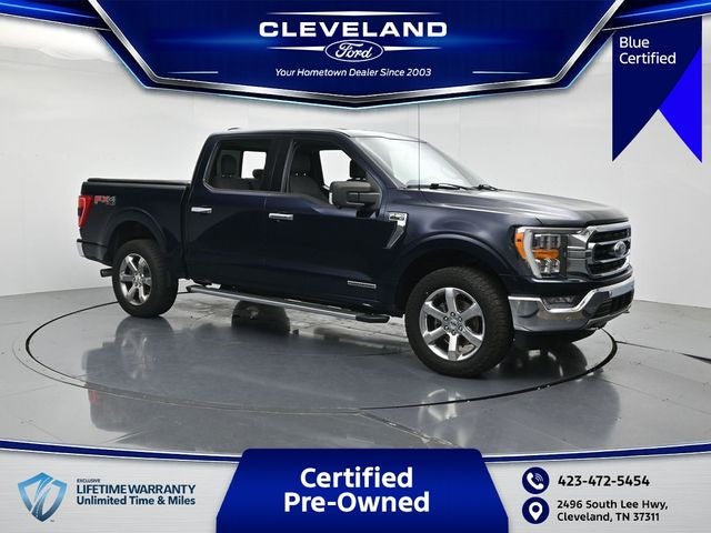 2021 Ford F-150 XLT FX4 OFF-ROAD PACKAGE in Antimatter Blue Metallic — front three-quarter view