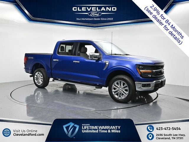 2026 Ford F-150 XLT in Blue Metallic — front three-quarter view
