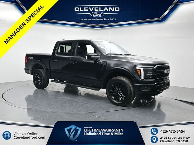 2026 Ford F-150 Lariat in Black Metallic — front three-quarter view