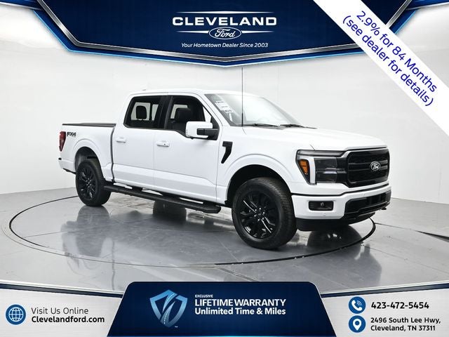 2026 Ford F-150 Lariat in Oxford White — front three-quarter view