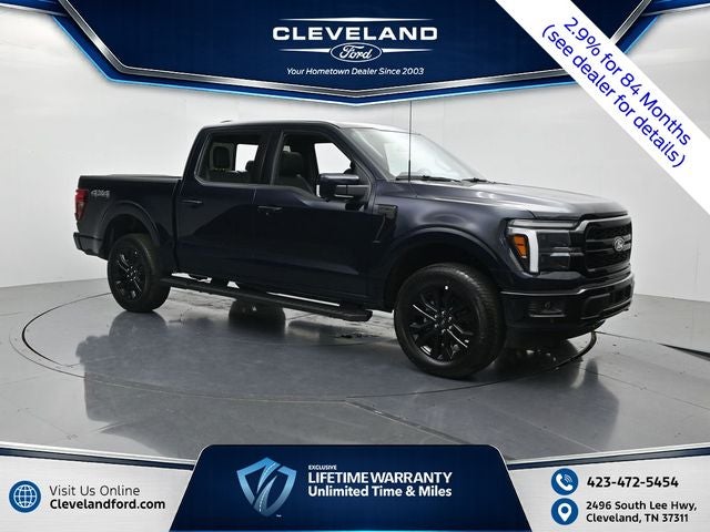 2026 Ford F-150 Lariat in Antimatter Blue Metallic — front three-quarter view