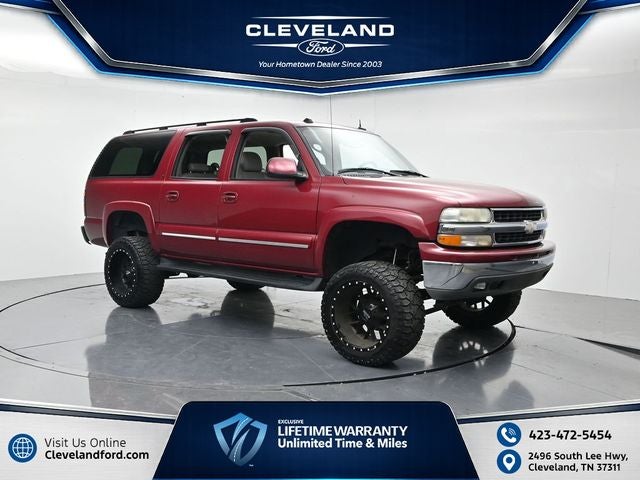 2004 Chevrolet Suburban 1500 LT in Sport Red Metallic — front three-quarter view