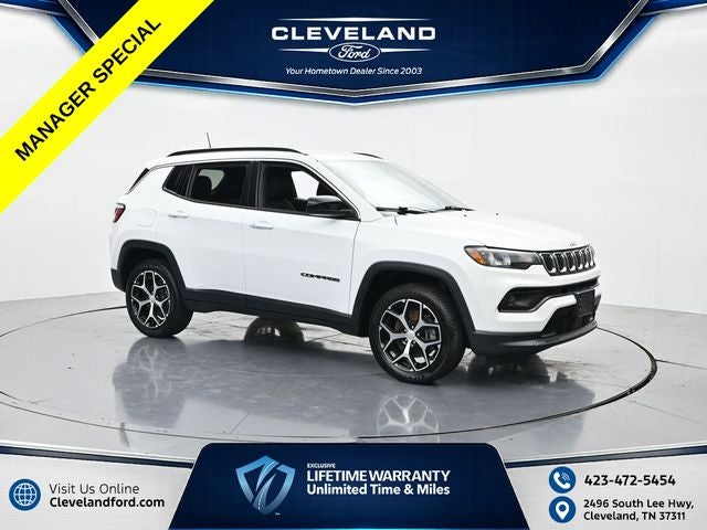 2024 Jeep Compass Latitude in Bright White Clearcoat — front three-quarter view