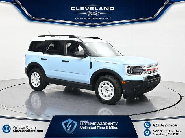 2026 Ford Bronco Sport Heritage in Robins Egg Blue — front three-quarter view