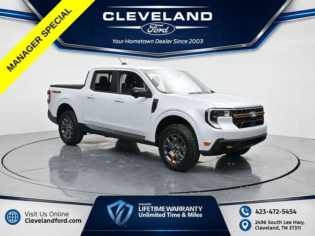 2026 Ford Maverick Tremor in White Metallic — front three-quarter view