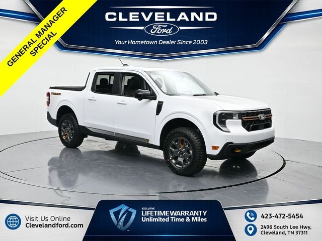 2026 Ford Maverick Tremor in Oxford White — front three-quarter view
